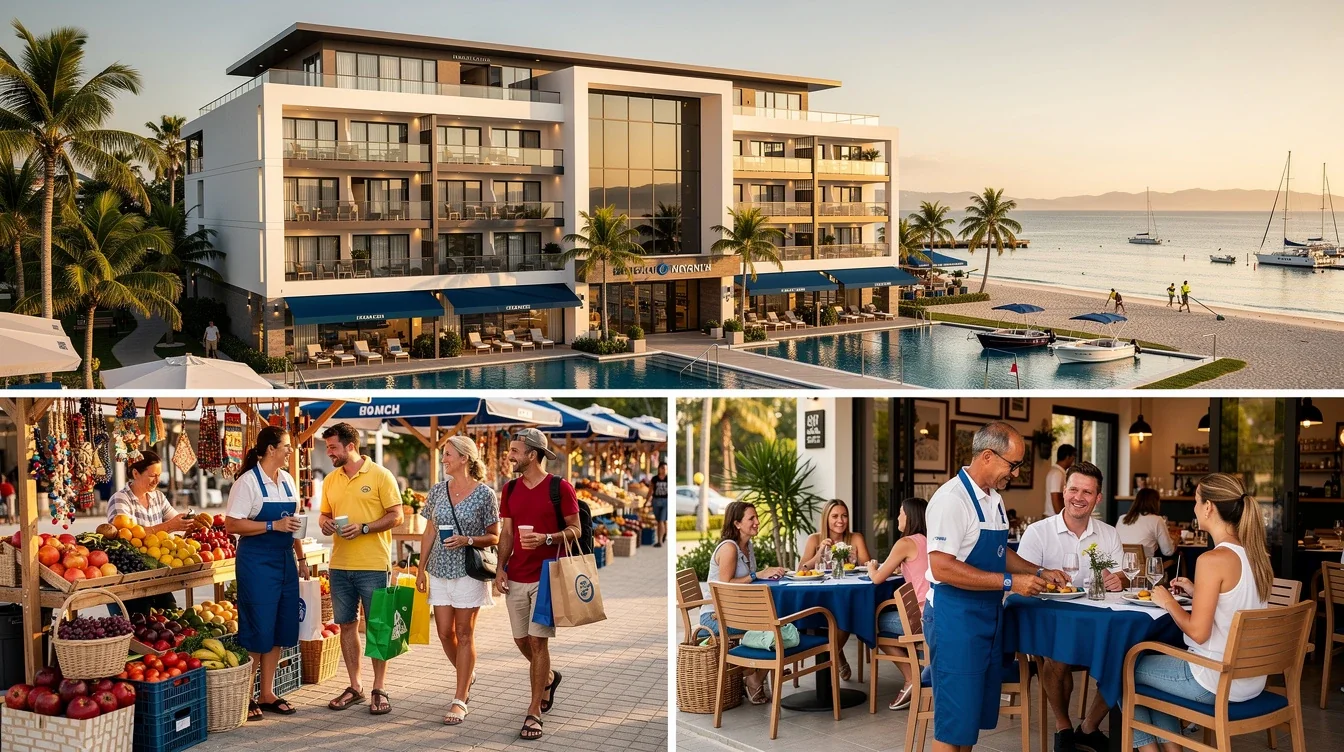 An illustrated diagram showing the key benefits of timeshare resorts impact on local economy strategies