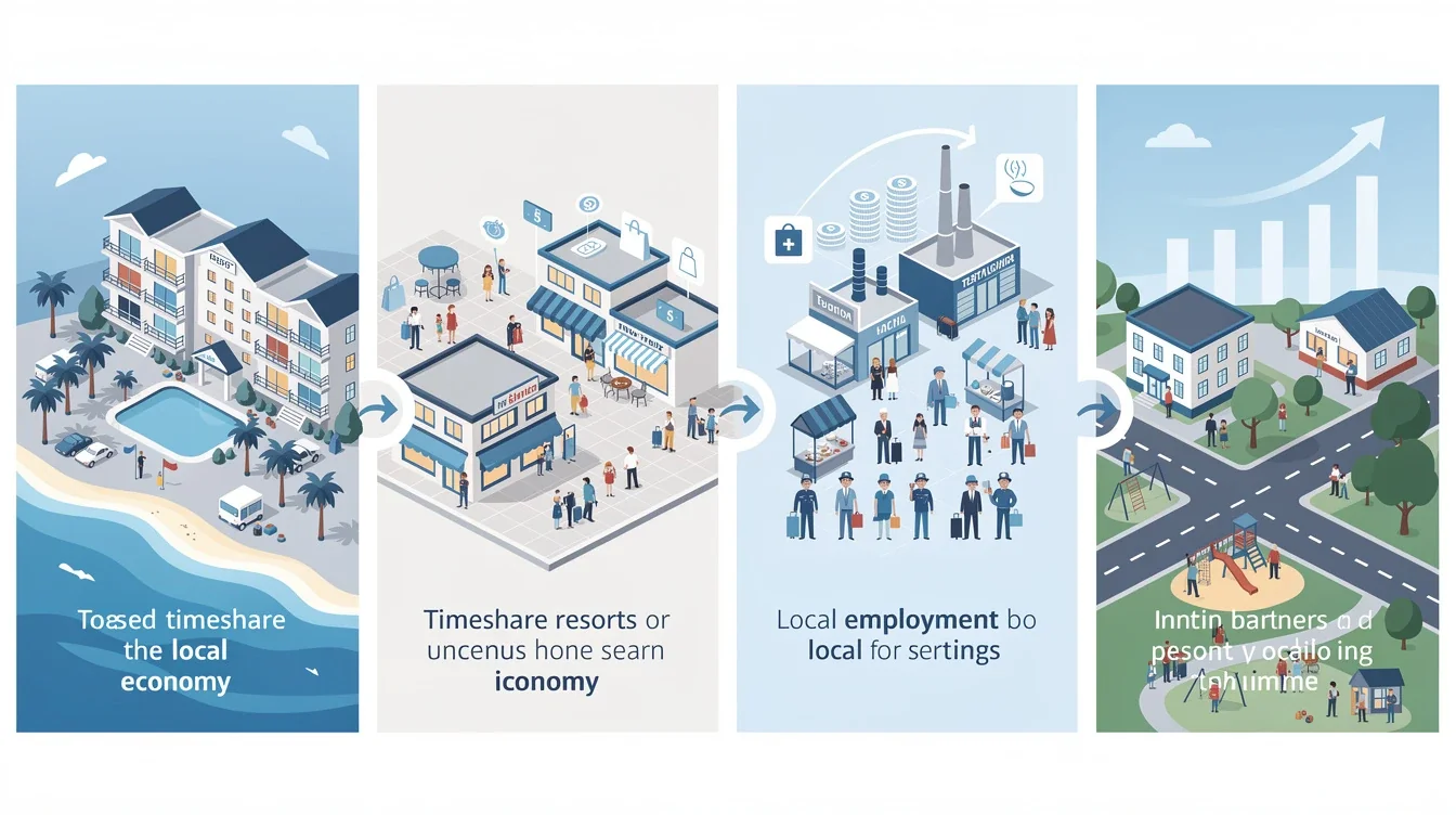 A step-by-step visual process guide demonstrating how timeshare resorts impact on local economy works