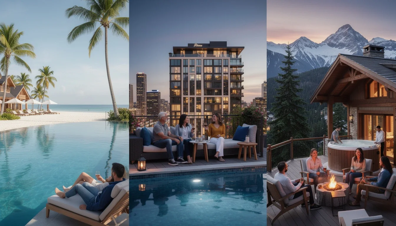 An illustrated diagram showing the key benefits of timeshare vacation destinations comparison flexible travelers strategies