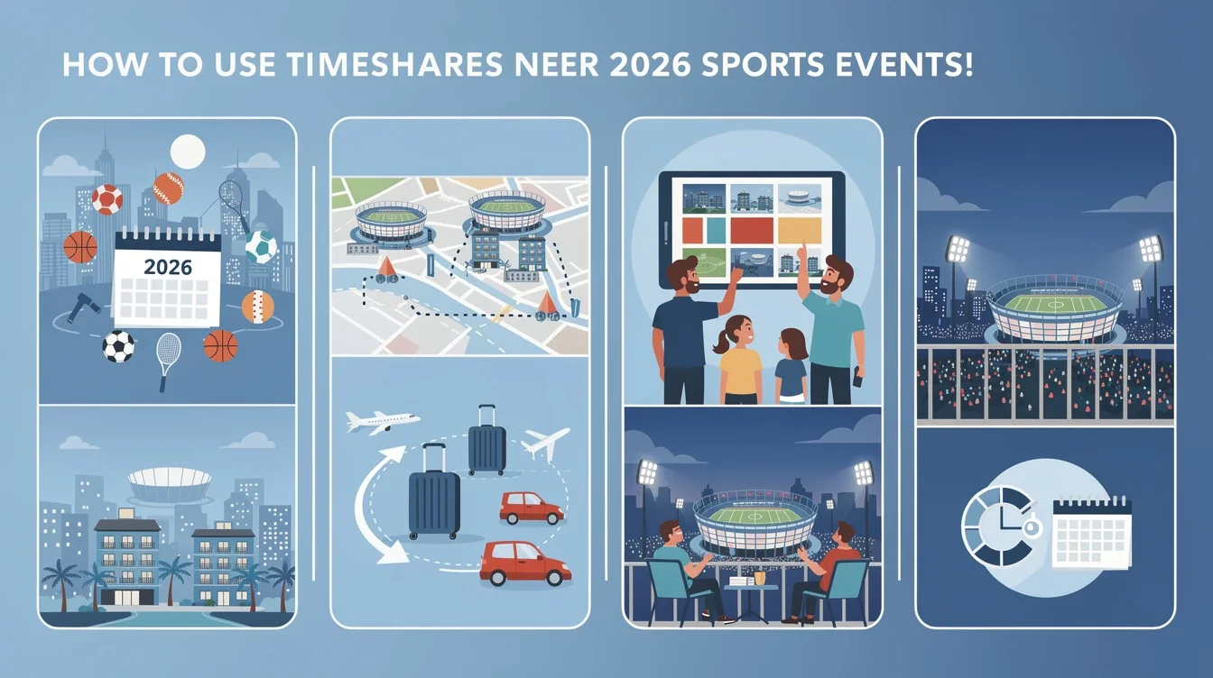 A step-by-step visual process guide demonstrating how timeshares near major 2026 sports events works