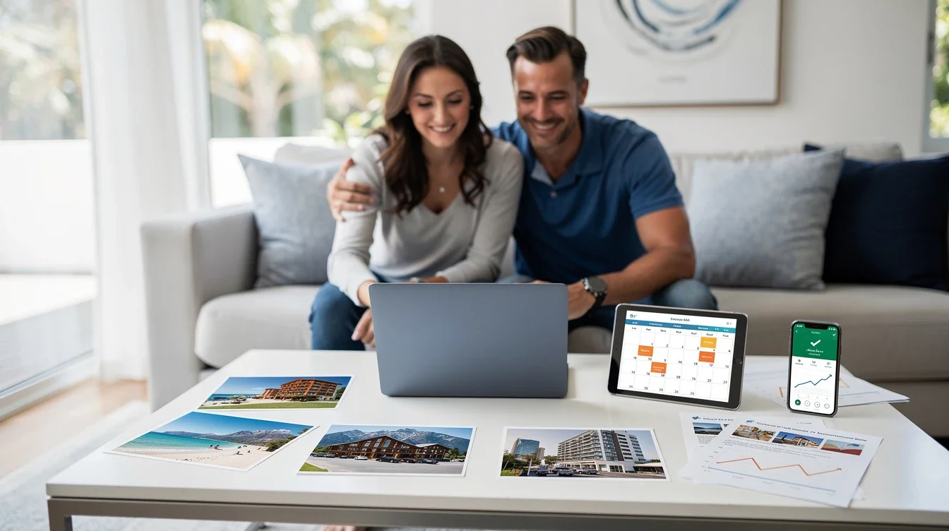 A step-by-step visual process guide demonstrating how turn unused timeshare weeks into income works