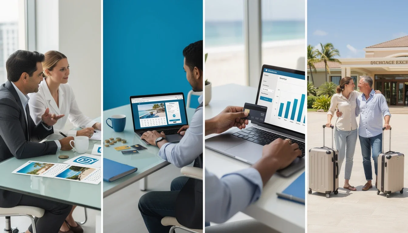 A step-by-step visual process guide demonstrating how understanding timeshare exchange fees 2026 works