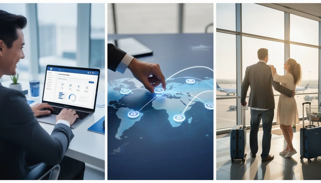 A step-by-step visual process guide demonstrating how using timeshare points for international travel works
