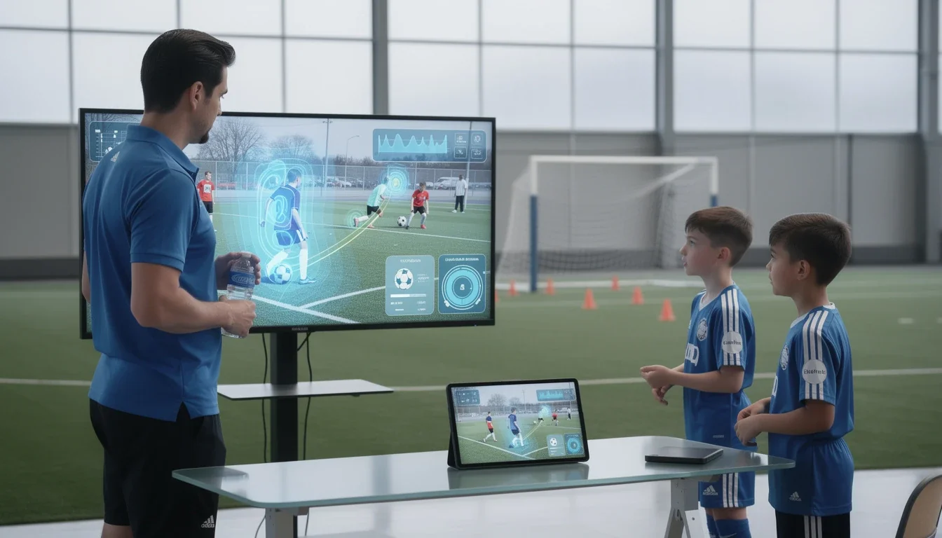 An illustrated diagram showing the key benefits of video analytics for youth soccer skill improvement strategies