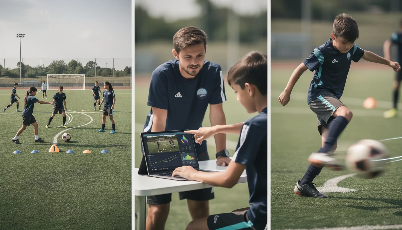 A step-by-step visual process guide demonstrating how video analytics for youth soccer skill improvement works